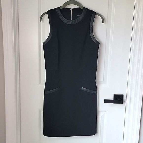 Express Factory Black Sleeveless Faux Leather Trimmed Dress - Size Medium - Picture 1 of 15